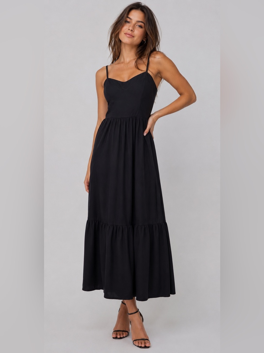 YFB Young Fabulous & Broke Black Spaghetti-Strap Maxi Dress size Large Like New